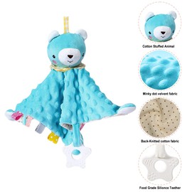 Baby Comforters Newborn Baby Sensory Gifts, Baby Blanket Sleeping Security Toy with Taggies Soft Sweet Lovey for Baby (Happy Bear)