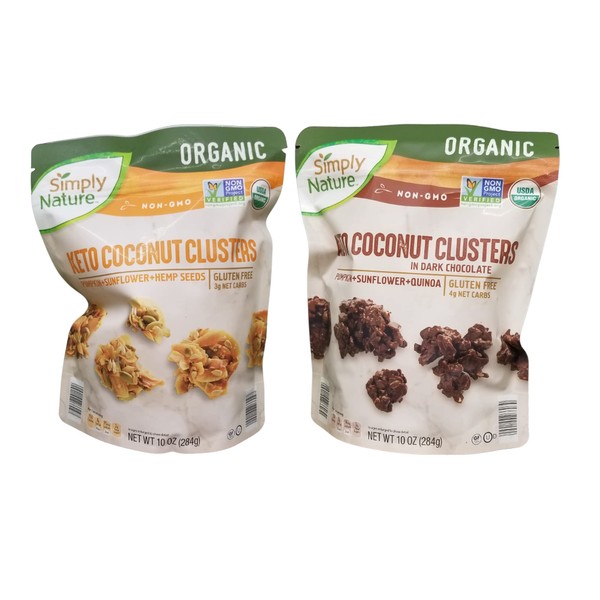 Simply Nature Keto Coconut Clusters Original and in Dark Chocolate