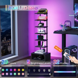 CHOEZON 8-Tier Bookshelf, LED Bookcase with Semi-Open Bottom, Small Space Standing Shelf with Lights, Corner Storage Stand, for Living Room, Home Office, Bedroom, Black TSJ08DBB