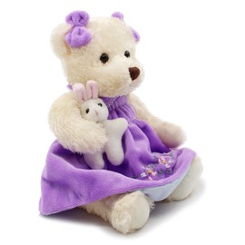 Oitscute Small Baby Teddy Bear with Cloth Cute Stuffed Animal Soft Plush Toy 10" (Purple Dress with Rabbit)