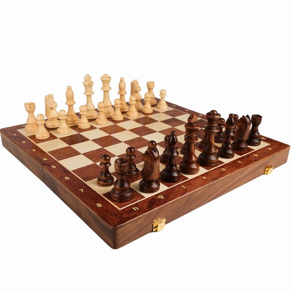 15'' Walnut Chess Set with Storage Board for Adults &