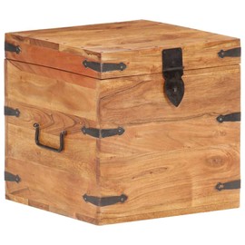 vidaXL Solid Acacia Wood Chest - Functional Lockable Storage Box or Bedside Table with Unique Wood Grains - Dark Brown