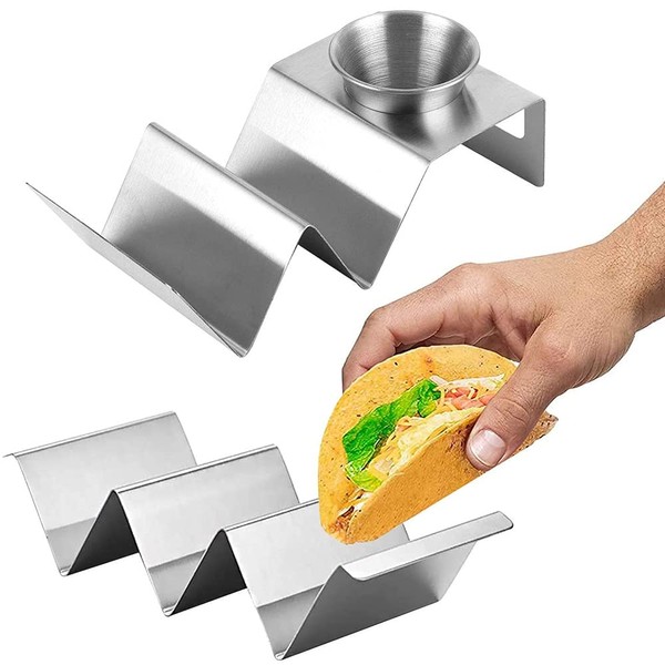 2 pieces stainless steel taco holder, taco stand, taco rack, taco holder stand, stainless steel, 2 specifications, with handle and salad cup, for placing tortillas and fried snacks