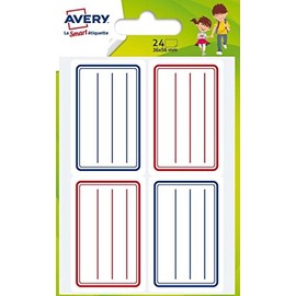 Avery - ECOL24 - Pack of 24 School Labels - 36 x 56 mm - Blue and Red