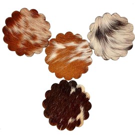 Cowhide Coaster Set of 4 pcs Natural Cowhide Drink Coasters Hair On Coasters Leather Tea Cup Coasters Home Décor & Home Living Ideas (Flower)