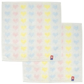 Nishio IBT-509-03-2P Imabari Towel Certified Hand Towel, Women's, Set of 2, Made in Japan, Mother's Day, Gift, Gift, 100% Cotton, 9.8 inches (25 cm), Double-Sided Pile, Water Absorbent, Striped, Heart