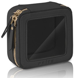 Prite Small Clear Makeup Bag Mini Cosmetic Case for Handbag and Purse Waterproof Travel Toiletry Pouch Car Essentials and Organiser with Double Zippers (Black)