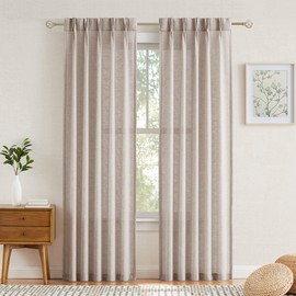 Enactex Linen Textured Pinch Pleat 25 x 84 Inch Semi Sheer Back Tab Curtains Light Filtering Drapes for Living Room Farmhouse Privacy Protect Window Treatments for Bedroom Patio Door 2 Panels, Tan