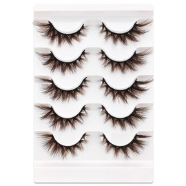 5 Paare 3D Brown Falsche Wimpern Katzenauge, Flauschiges Volumen Curly Cat-Eye Künstliche Wimpern Natürlich Look, Wiederverwendbar Handgemacht Faux Mink Make-up-Wimpern(B-13)