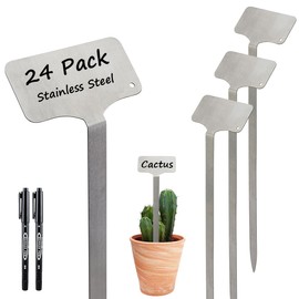 24 Pack Stainless Steel Plant Labels, Waterproof Metal Plant Markers for Outdoor Garden, Greenhouse, Vegetables, Herbs, Flowers - Comes with 2 Permanent Markers (Large-12.5 in L)