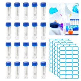 FENQURO Pack of 20 20 ml Chair Sample Tubes with Label Stickers, Urine Cups, Fecal Sample Tube with Spoon, Sample Tube for Pets for Testing, Chair Tube with Lid Good Sealing