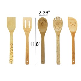JB Home Collection 4577, Bamboo Wood Kitchen Cooking Utensil Tools 5 Piece Set of Serving Spork | Cooking Spatula | Tong and Slotted Spatula | Turner for Nonstick Cookware