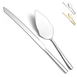 Wedding Cake Knife and Server Set, Stainless Steel Cake Cutting Set for Wedding, Include Cake Cutter and Cake Server for Wedding, Parties, Activities, Family, Dishwasher Safe (Shiny Silver)