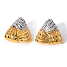 Hpoewre Chunky Gold & Silver Earrings for Women, Textured Thick Geometric Stud Earrings, Vintage Mix Color Women's Earrings, Hypoallergenic Fashion Jewelry Gift (Triangle 1)
