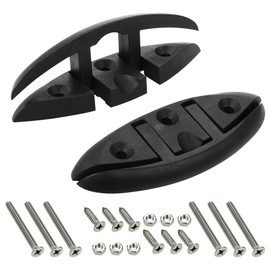 A.I.FORCE 2-Pack 5″ Marine Grade Folding Boat Cleats – Flip-Up Dock Mooring Rope Cleat Set with Long & Short Screws, 2-Hole Design for Boat, Kayak, Motorboat, Deck, Black