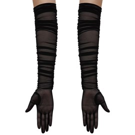 Hazhlko Women's Super Long Stretchy Ruched Mesh Tulle Sheer Gloves Costume Opera Party 1920's Dance Gloves Rose