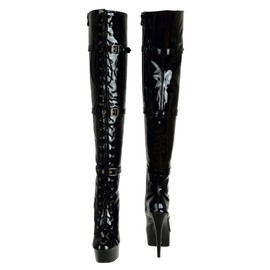 SheSole Women's Over The Knee Thigh High Heel Boots Platform Zip Buckle Lace Up Black US Size 11