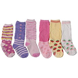 Infant/Toddler Girls Non-Slip Pastel Assorted Fashion Socks - 6 Pack