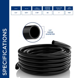 Alpine Corporation 100' PVC Tubing with 1/2" Inside Diameter for Ponds and Fountains, Black