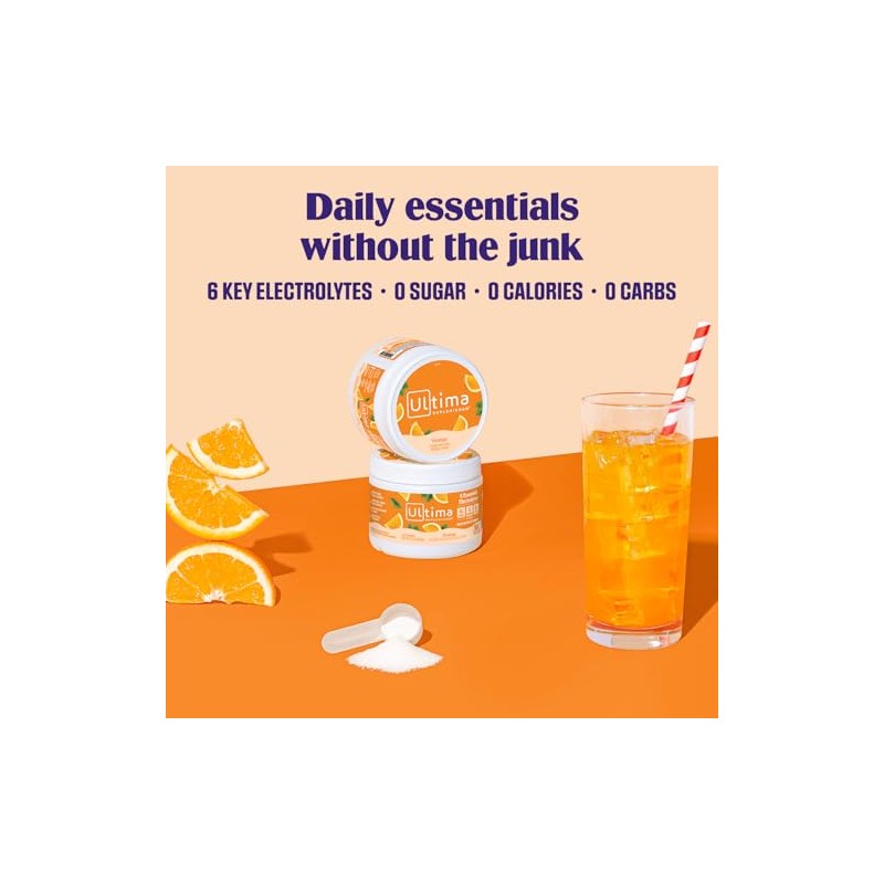 Ultima Replenisher Electrolyte Powder 30 Serving Canister, Orange, 3.6 Ounce