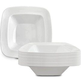 Smarty Had A Party Elegant Disposable White Rounded Square Plastic Soup Bowls - 10-Pack, (12 oz) | Perfect for Parties, Events, and Catering
