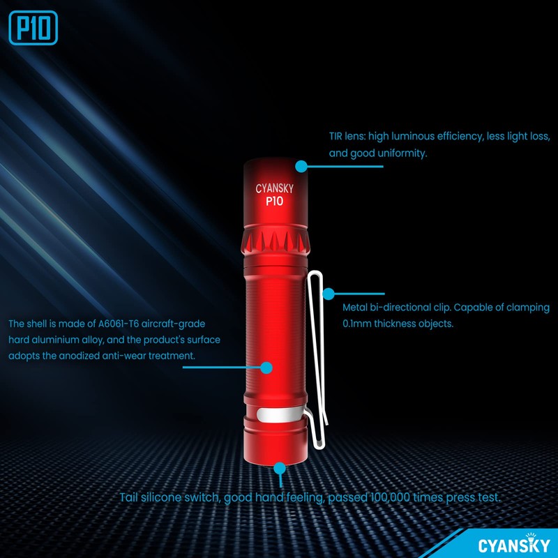 CYANSKY P10 300 Lumens EDC Flashlight,Mini Pocket Flashlight for Camping