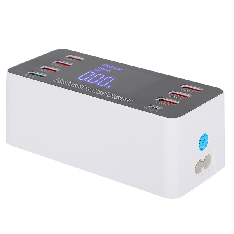 8-Ports Intelligent Charging Station LED Display Digital QC3.0 PD 60W
