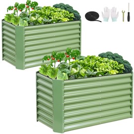 GoCampDirect 4x2x2ft (2 Pack) Raised Garden Bed - Galvanized Deep Root Planter Boxes Outdoor with Wing Nuts and Safety Edges for Gardening Vegetables, Flowers, Herbs, Succulents - Olive Green
