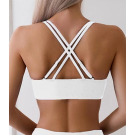 Tainehs Women's Push Up V Neck Bikini Tops Criss Cross Back Padded Bathing Suit Top Only White