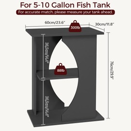 MAHANCRIS 10 Gallon Fish Tank Stand, Wooden Aquarium Stand with 3-Tier Storage Shelves, Heavy Duty Turtle Reptile Terrarium Tank Stand for Home Office, 23.6" L x 11.8" W x 29.9" H, Black FTBK7601