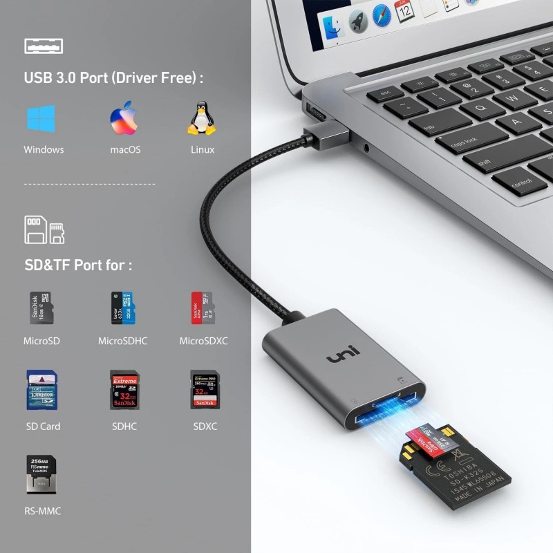 uni USB 3.0 to SD/ Micro SD Card Adapter for