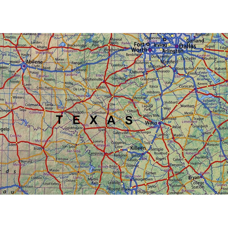 Texas, Louisiana, Arkansas & Mississippi States Physical Map - 23.3