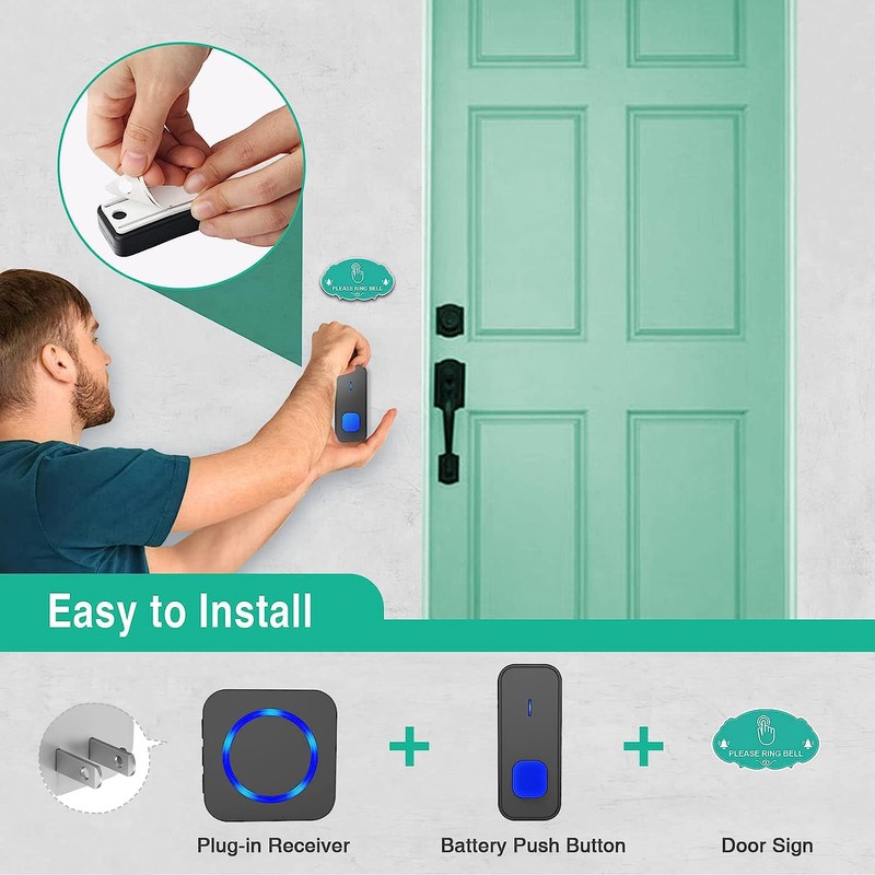 SURFOU Wireless Doorbell 1300FT Range for Home/House/Office/Business/Classroom, 55 Melodies Waterproof