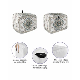 Vintage Bohemian 2 Slice Toaster Cover Teal Beige Abstract Floral Pattern Toaster Dust Cover Fingerprint Protection Bread Machine Kitchen Appliance Protector