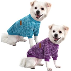 HuaLiSiJi Dog Jumper Fleece Small Dog Jumper Chihuahua, Elasticity Softness Comfort and Warmth, Easy to Put on and Off (2 Pieces Blue + Purple, L)