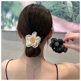 Andelaisi Boho Silk Satin Hair Scrunchies Vintage Satin Hair Band Hair Ties French Elastic Hair Tie Ropes Pearl Ponytail Scrunchy Hair Ties Hair Accessories for Women and Girls Headdress