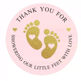 2" Round 50 Pack Pink Baby Shower Stickers Little Feet Stickers Baby Shower Party Sticker Labels Candy Stickers for Baby Shower Favors