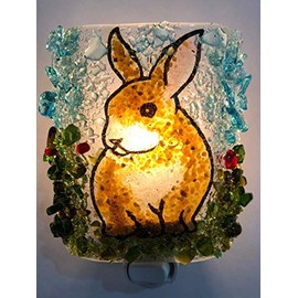 Bunny Rabbit Woodland Creatures Handmade Recycled Glass Night Light Nightlight, Nitelite, Nite Lite