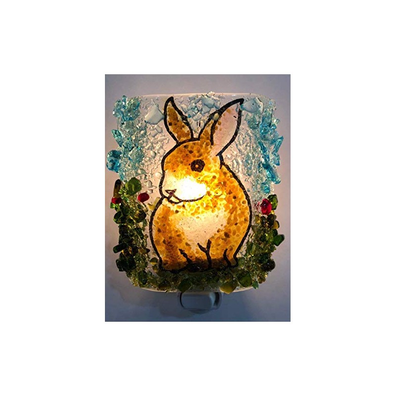 Bunny Rabbit Woodland Creatures Handmade Recycled Glass Night Light Nightlight,