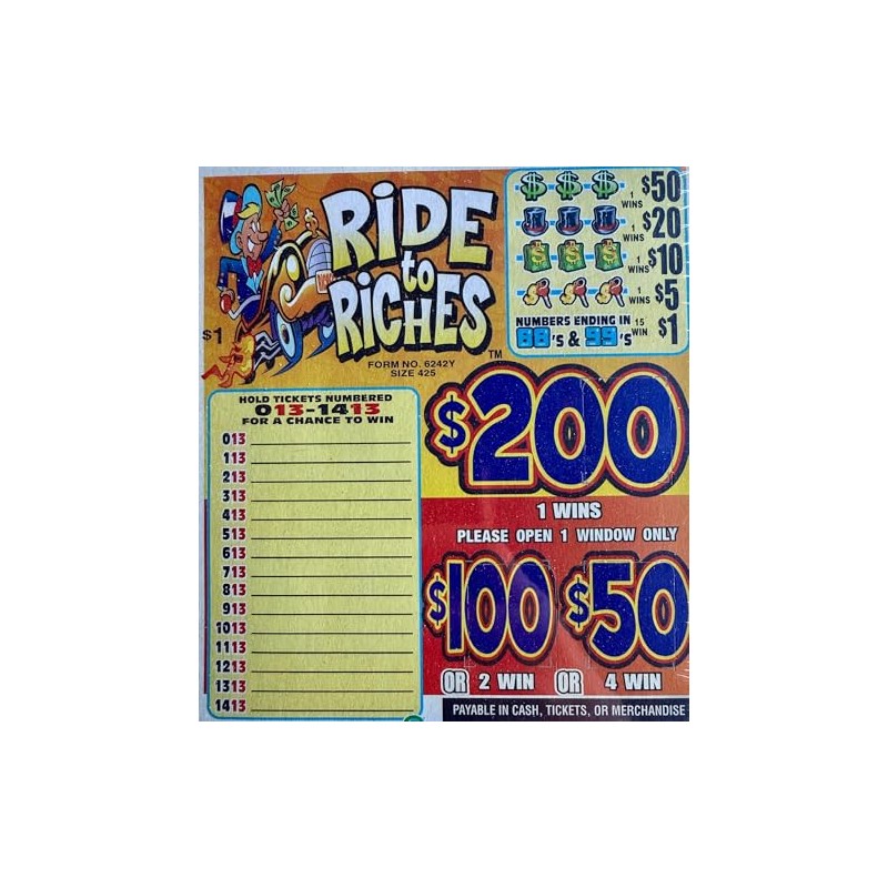 Ride to Riches $200 Bingo Pull Tab Game, Seal Card