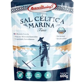 Sal Céltica Marina 600g Fina de Bretaña, Francia | Nature's Blessings | 82 Minerales Esenciales, Sin Refinar, Secada al Sol