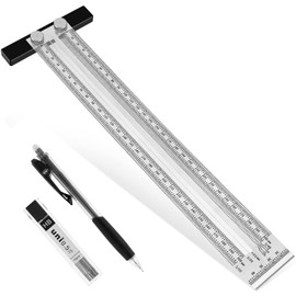 T‑Type Scale Ruler 300mm Stainless Steel Scribing Rulers T-Shaped Metric Hole Ruler Woodworking Marking Tools with Mechanical Pencil and Refills for Carpenter Draft Marking and Positioning