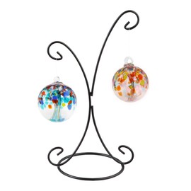 Dale Tiffany AC24024-D4 Rainbow Tree of Life Hand Blown Art Glass Ornament Witch Globe Gazing Ball, 4" Diameter with Hanging Stand, Eden and Devotion