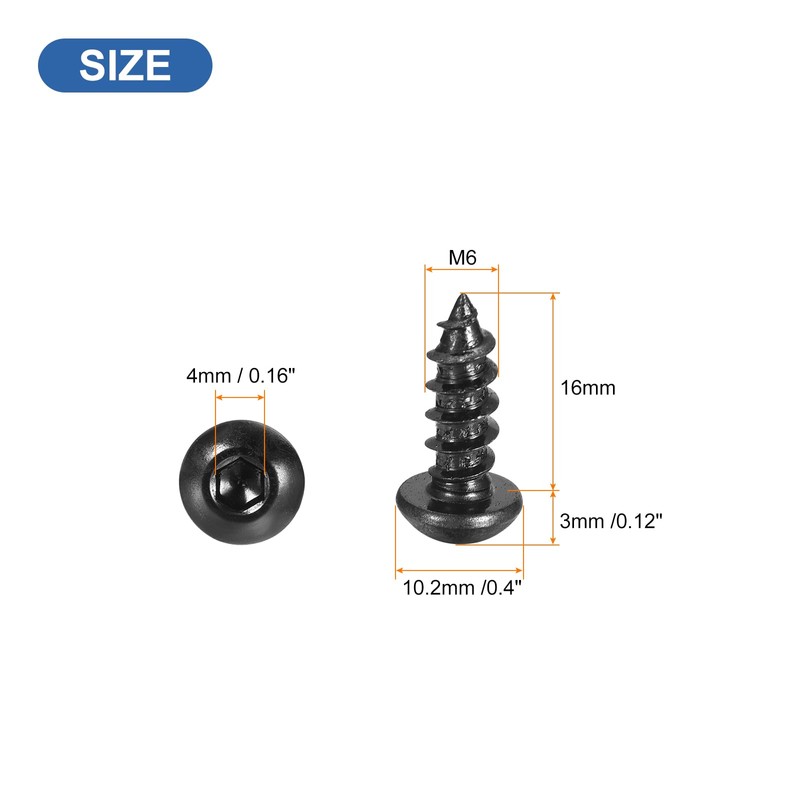 sourcing map Hex Socket Self Tapping Screws, M6 x 16mm