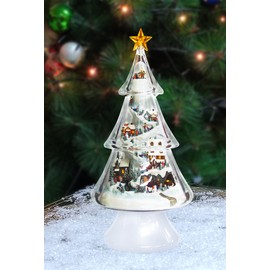 MOMENTS IN TIME 18" H Acrylic Multi-Tiered Tree with Mountain Villages Scene with Christmas Music, LED Lights, Battery Operated, Hand-Painted Polyresin
