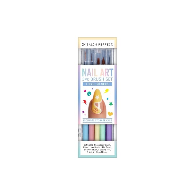 Salon Perfect Nail Art 5-Piece Brush Set, Easy-to-use Manicure Pedicure