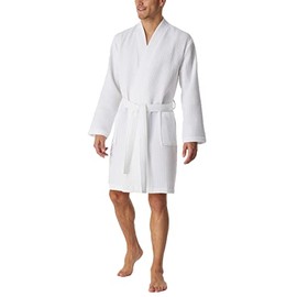 Schiesser Men's Waffle Pique Bathrobe 100 cm Length Organic Cotton, Weiss_178401