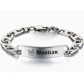 aplusashop ID Stainless Steel Plate Bracelet with Engraving in Silver, Also as Partner Bracelets with Box, Polished 316L stainless steel
