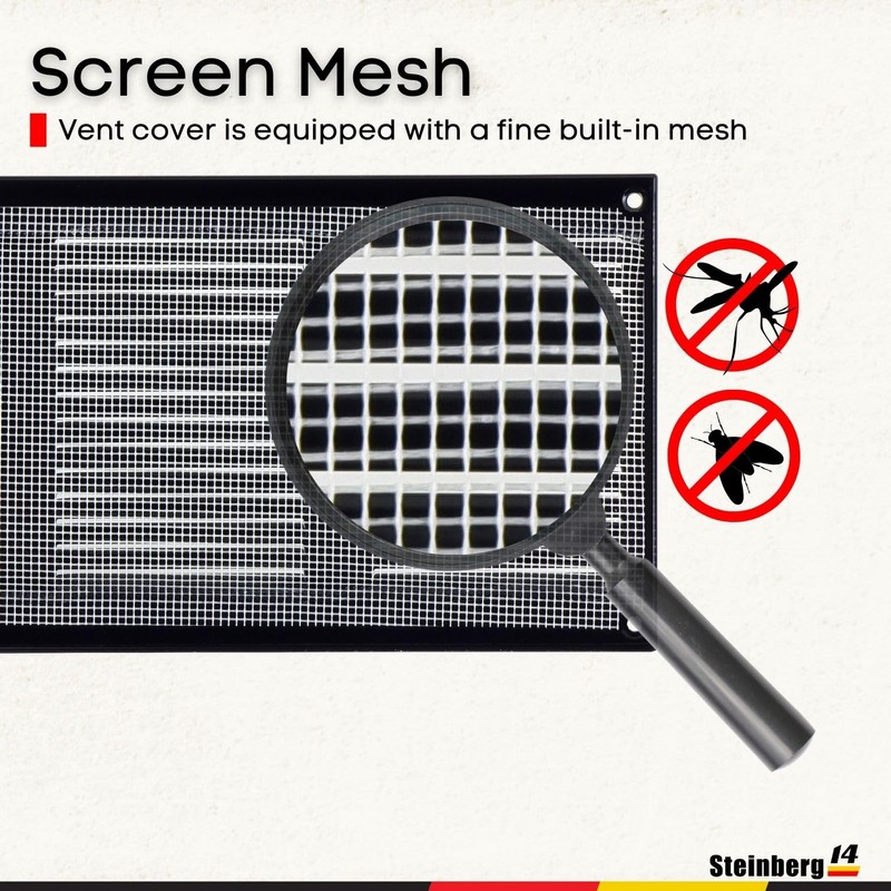 Steinberg14 Black Vent Cover 10x4 (Duct Opening) with Mesh -