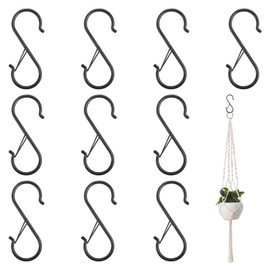 S Hooks, 10pcs S Hook, S Hangers, 9.5cm Heavy Duty S Hooks with Safety Buckle for Kitchen, Bathroom, Courtyard, Hanging Plants Clothes, Kitchen Utensil, Bathing Utensils, Pots and Pans, Bags (Black)